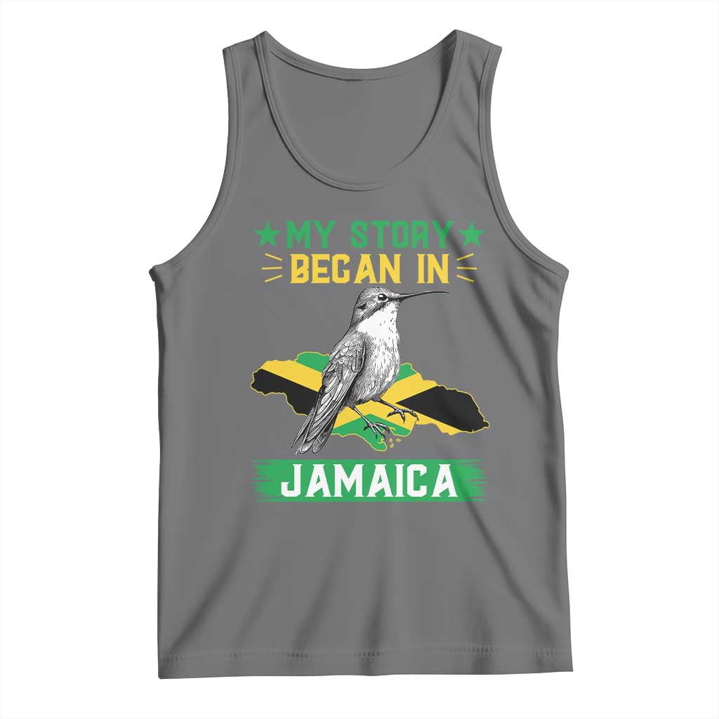 My Story Began In Jamaica Tank Top Hummingbird Jamaican Flag TS11 Black Heather Print Your Wear