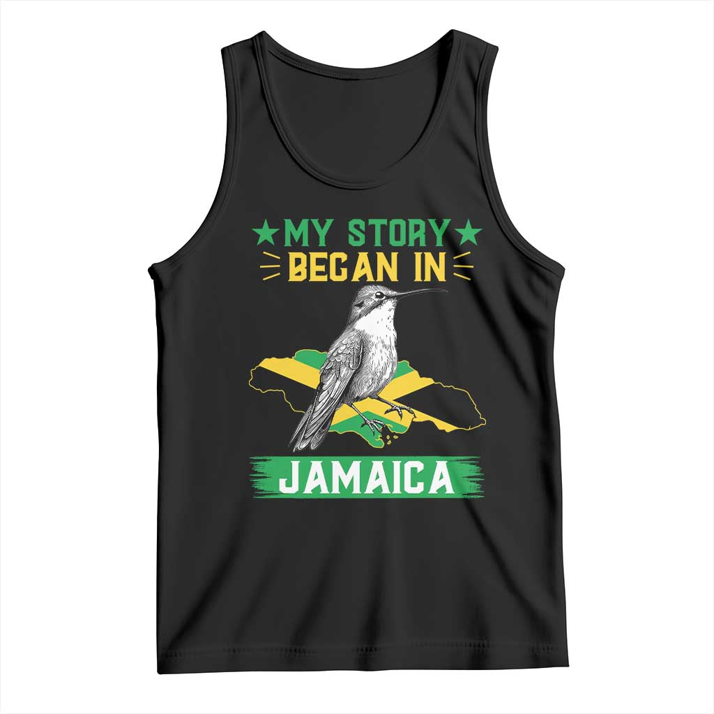 My Story Began In Jamaica Tank Top Hummingbird Jamaican Flag TS11 Black Print Your Wear
