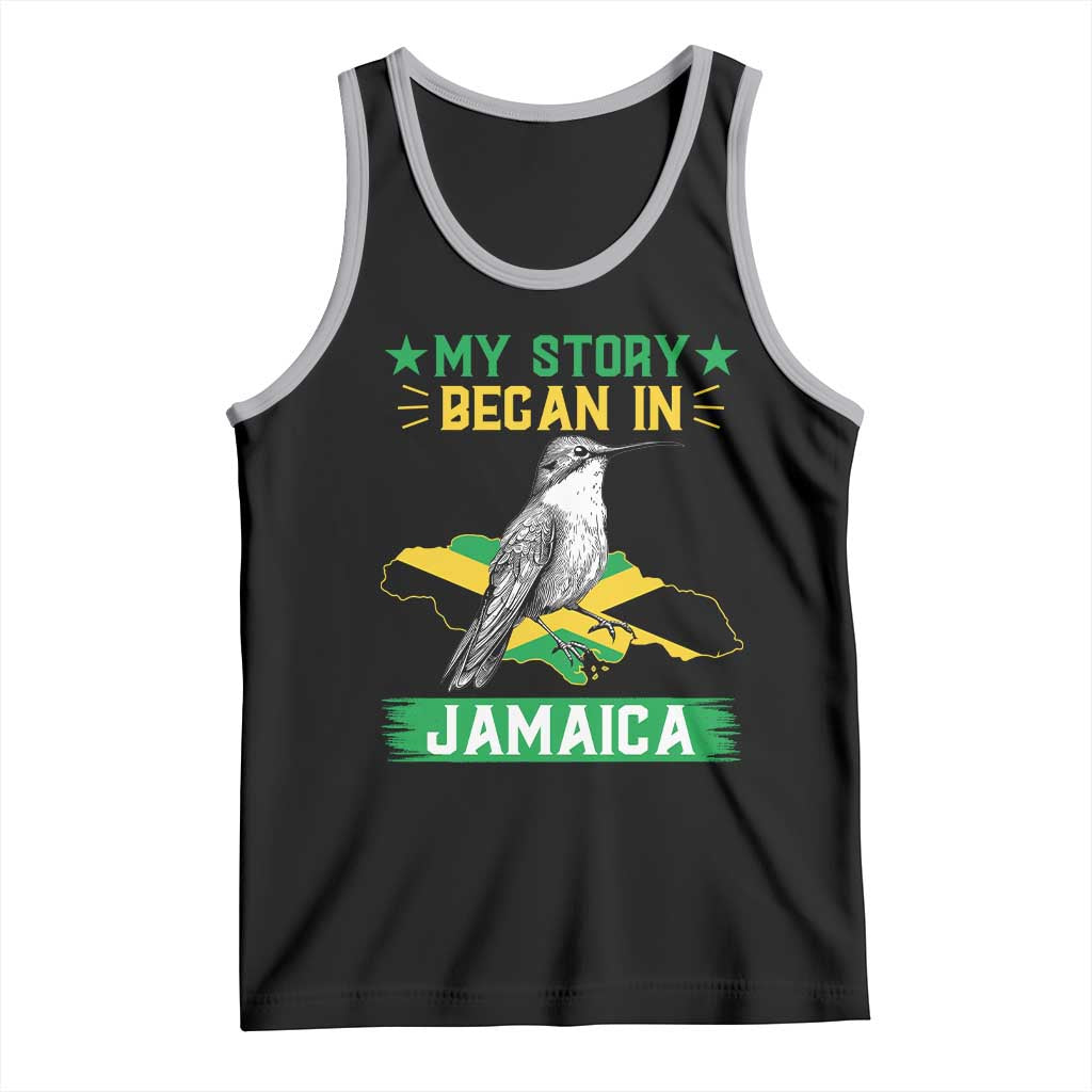 My Story Began In Jamaica Tank Top Hummingbird Jamaican Flag TS11 Black Athletic Heather Print Your Wear
