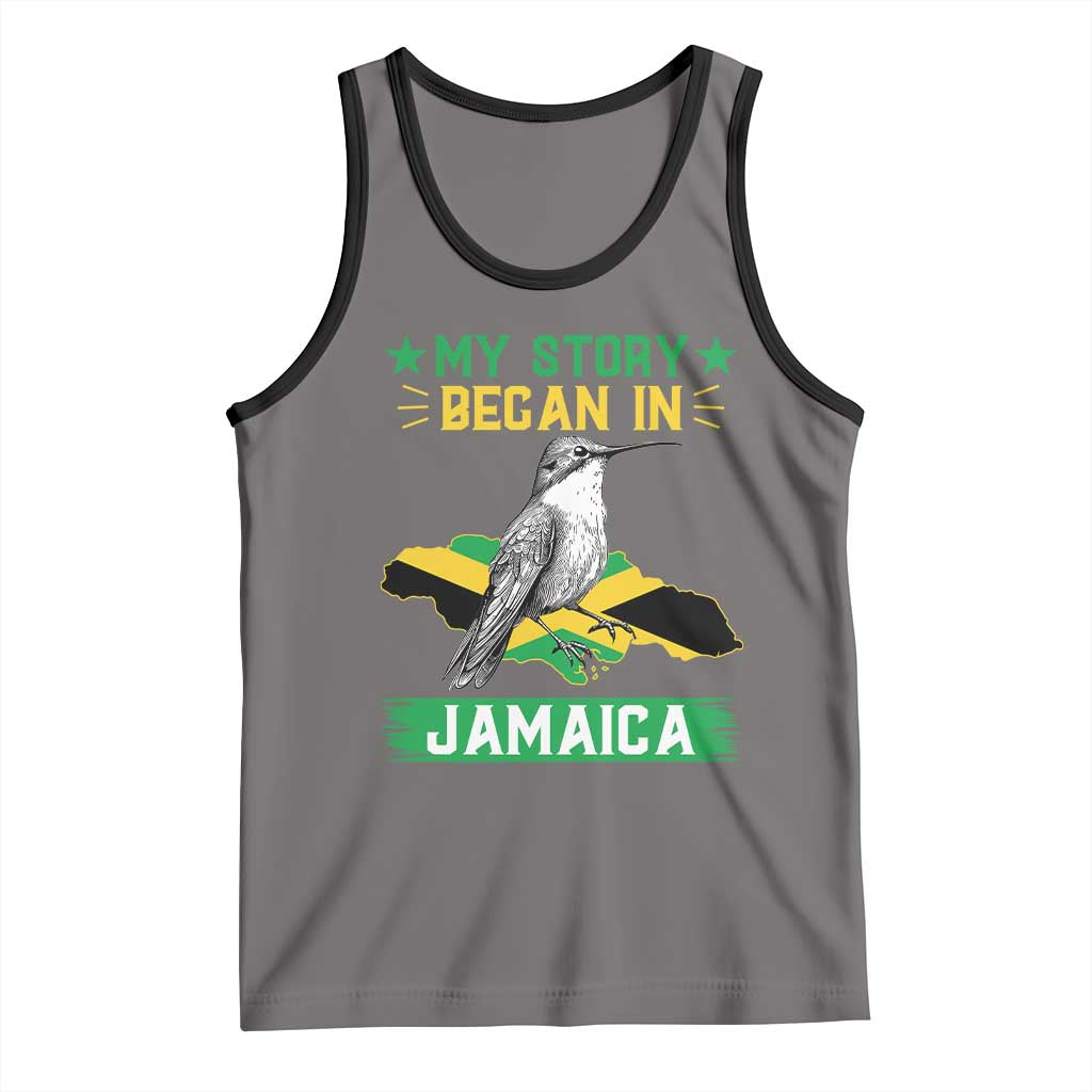 My Story Began In Jamaica Tank Top Hummingbird Jamaican Flag TS11 Deep Heather Black Print Your Wear