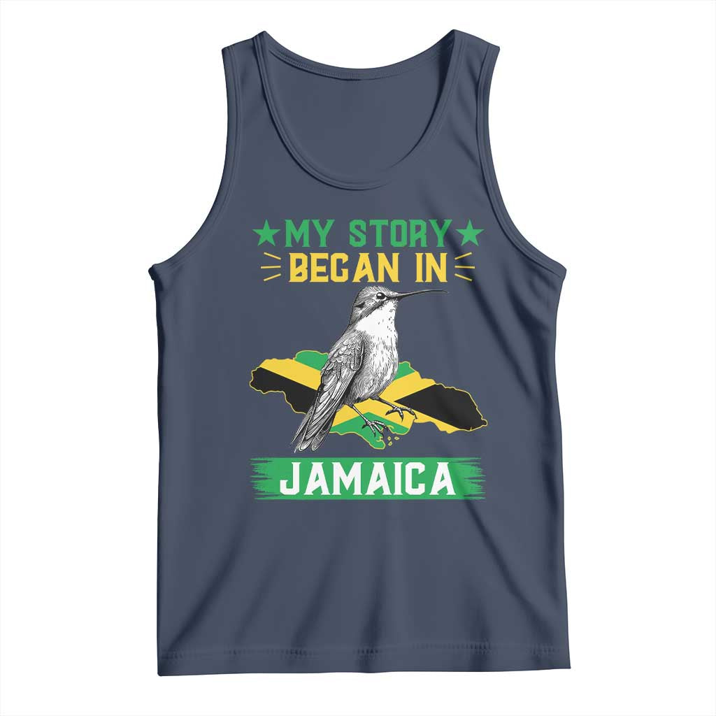 My Story Began In Jamaica Tank Top Hummingbird Jamaican Flag TS11 Navy Print Your Wear