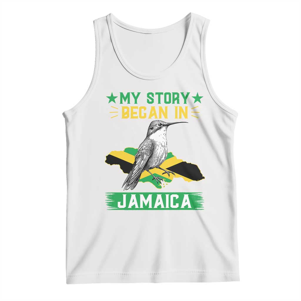 My Story Began In Jamaica Tank Top Hummingbird Jamaican Flag TS11 White Print Your Wear