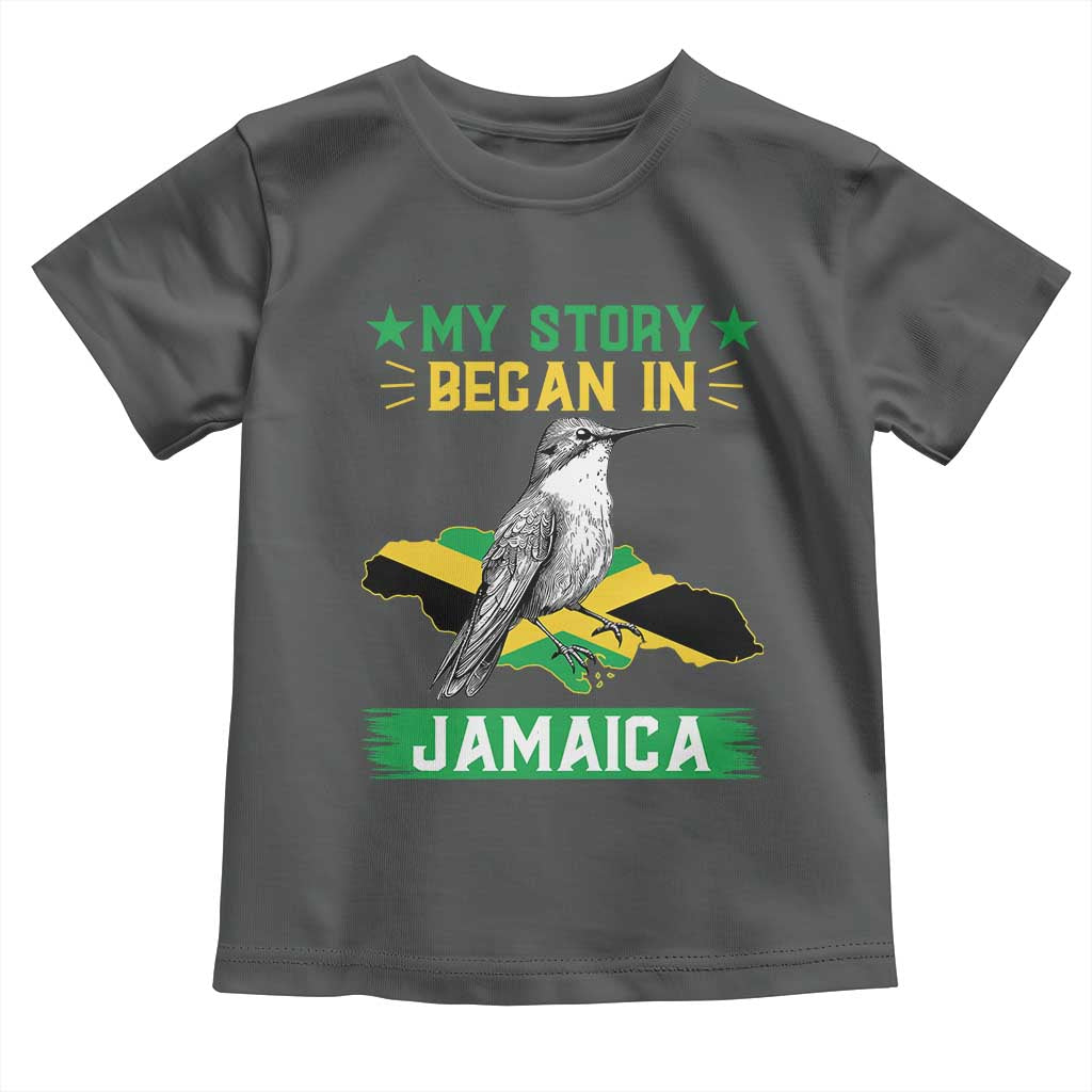 My Story Began In Jamaica Toddler T Shirt Hummingbird Jamaican Flag TS11 Dark Heather Print Your Wear