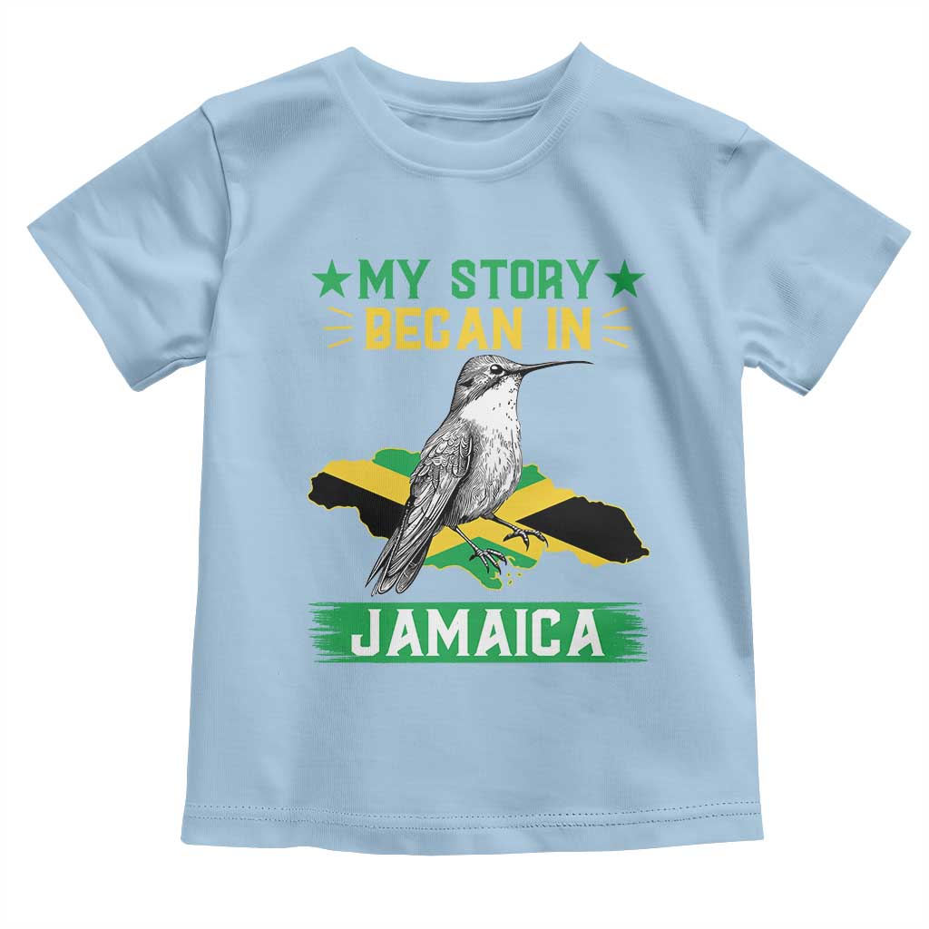 My Story Began In Jamaica Toddler T Shirt Hummingbird Jamaican Flag TS11 Light Blue Print Your Wear
