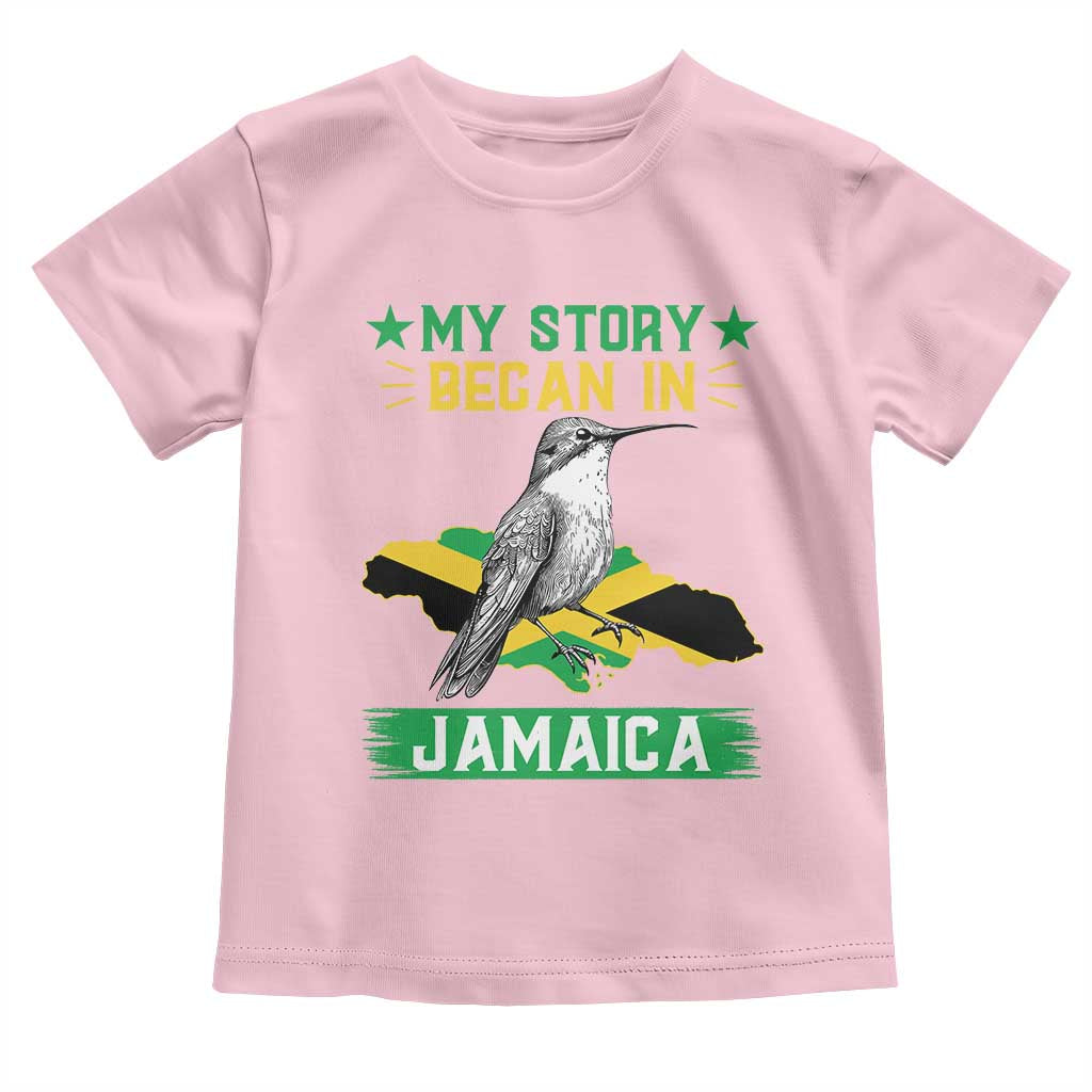 My Story Began In Jamaica Toddler T Shirt Hummingbird Jamaican Flag TS11 Light Pink Print Your Wear