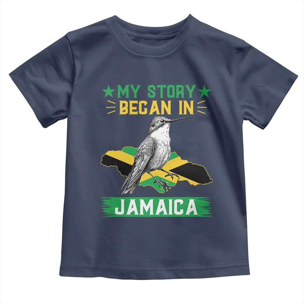 My Story Began In Jamaica Toddler T Shirt Hummingbird Jamaican Flag TS11 Navy Print Your Wear
