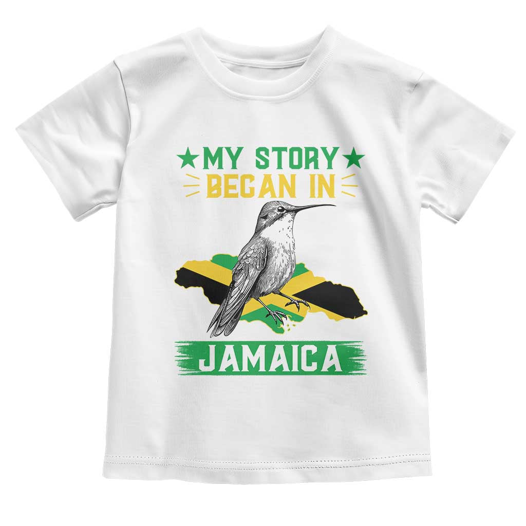 My Story Began In Jamaica Toddler T Shirt Hummingbird Jamaican Flag TS11 White Print Your Wear