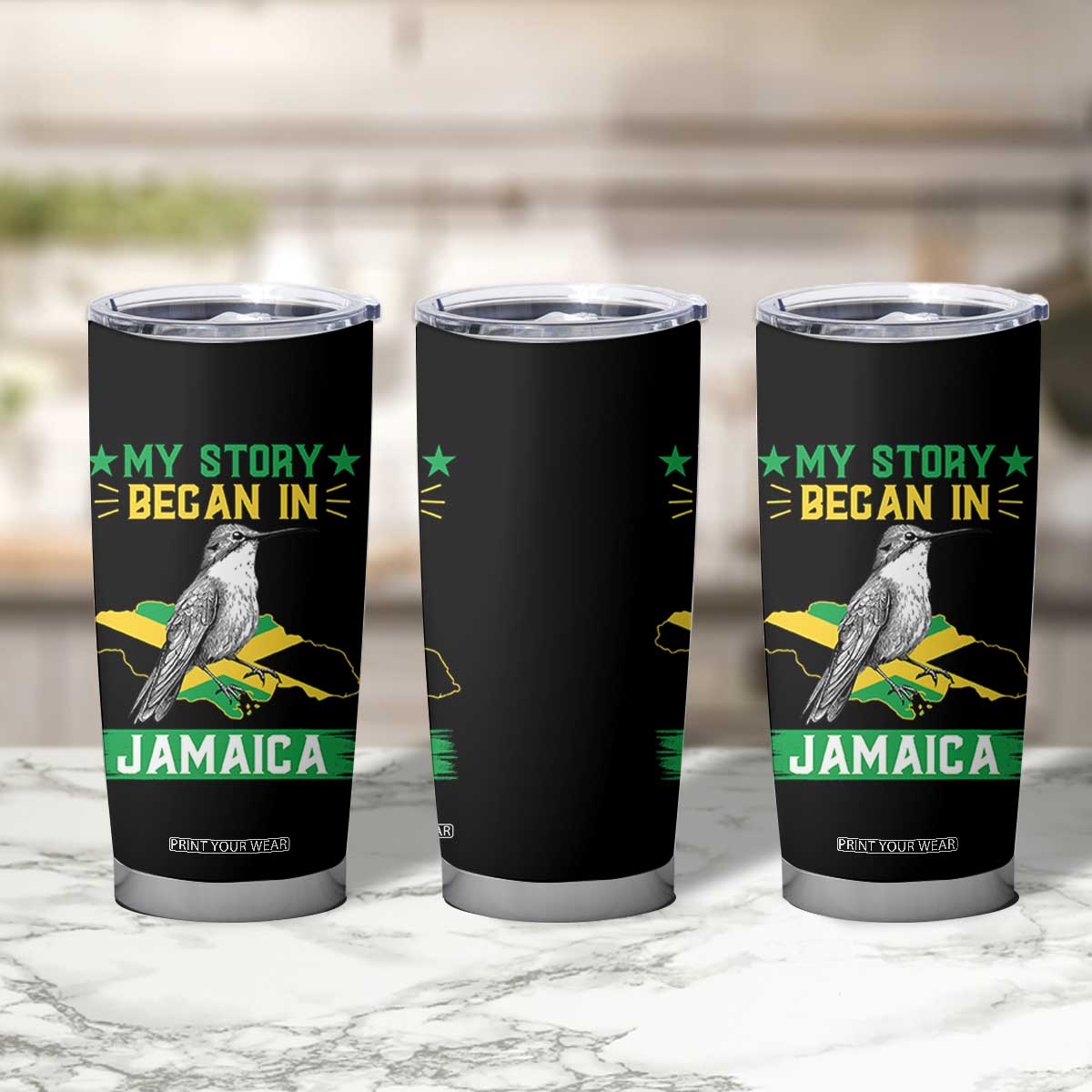 My Story Began In Jamaica Tumbler Cup Hummingbird Jamaican Flag TS11 Print Your Wear