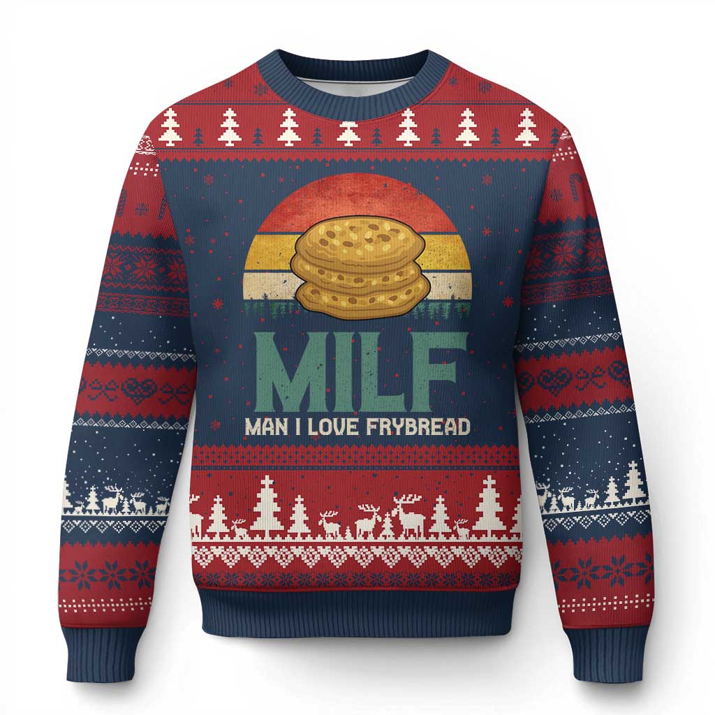 Funny MILF Man I Love Frybread Ugly Christmas Sweater Vintage Retro Sunset Native American Food TS11 Navy Red Print Your Wear