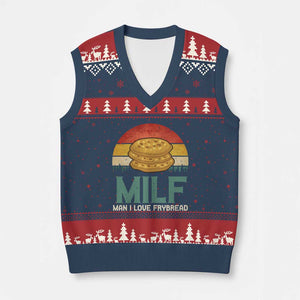 Funny MILF Man I Love Frybread V-Neck Knit Sweater Vest Vintage Retro Sunset Native American Food - Print Your Wear