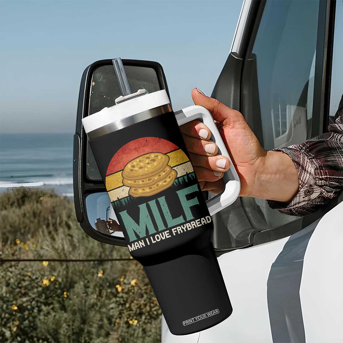 Funny MILF Man I Love Frybread Tumbler With Handle Vintage Retro Sunset Native American Food TS11 Print Your Wear