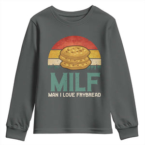 Funny MILF Man I Love Frybread Youth Sweatshirt Vintage Retro Sunset Native American Food TS11 Dark Heather Print Your Wear