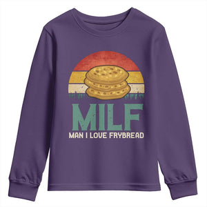 Funny MILF Man I Love Frybread Youth Sweatshirt Vintage Retro Sunset Native American Food TS11 Purple Print Your Wear