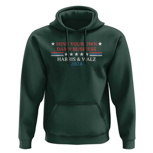 Funny Harris Walz 2024 Hoodie Mind Your Own Damn Business American Flag TS11 Dark Forest Green Print Your Wear