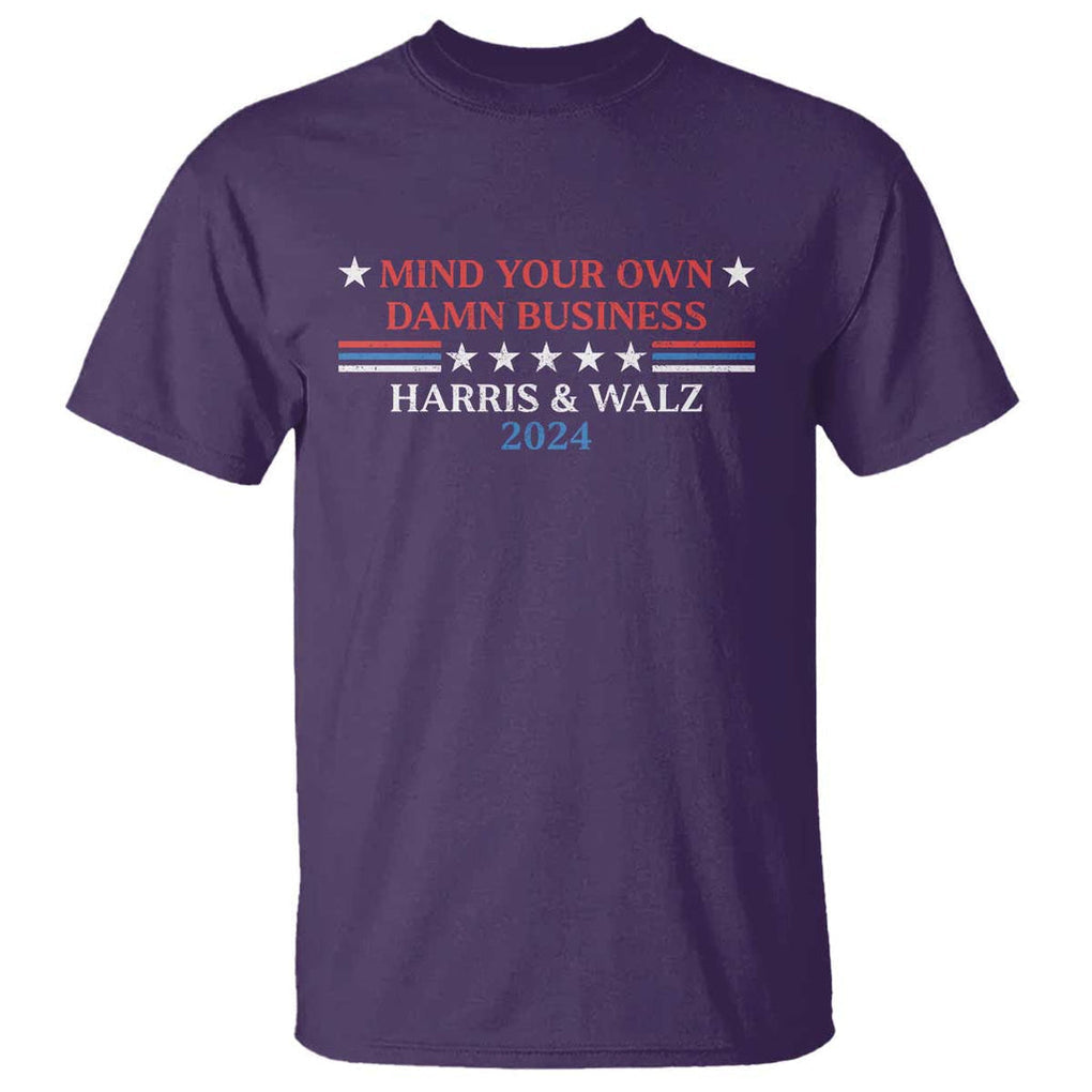 Funny Harris Walz 2024 T Shirt Mind Your Own Damn Business American Flag TS11 Purple Print Your Wear