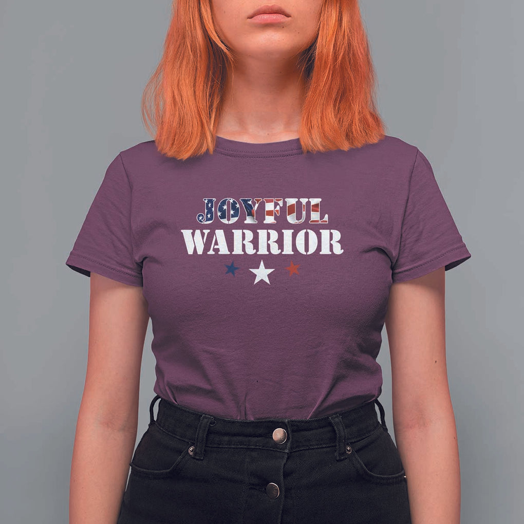 Harris Walz 2024 T Shirt For Women Joyful Warrior American Flag Political Stars TS11 Maroon Print Your Wear