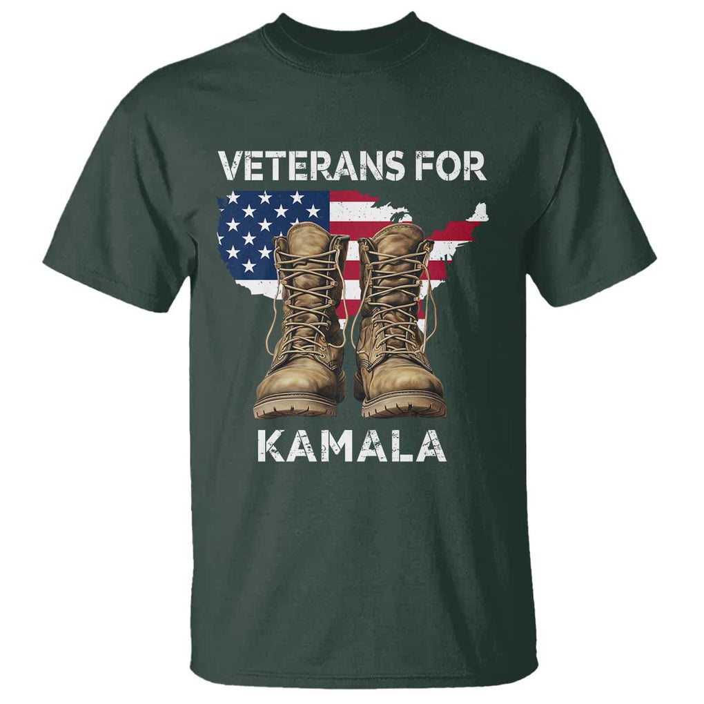 Veterans For Kamala T Shirt Harris Supporter American Flag Election 2024 TS11 Dark Forest Green Print Your Wear
