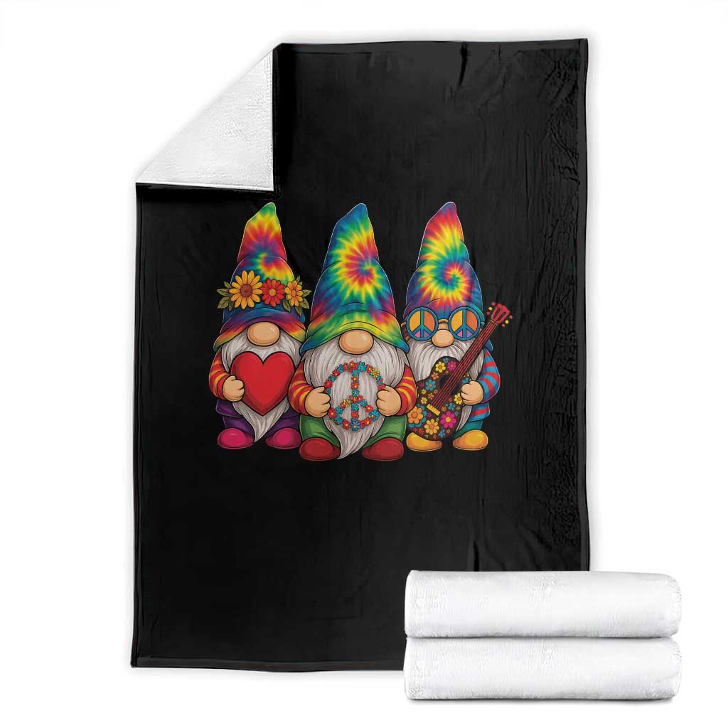 Three Hippie Gnomes Peace Retro Tie Dye Flower Throw Blanket TS11 Black Print Your Wear