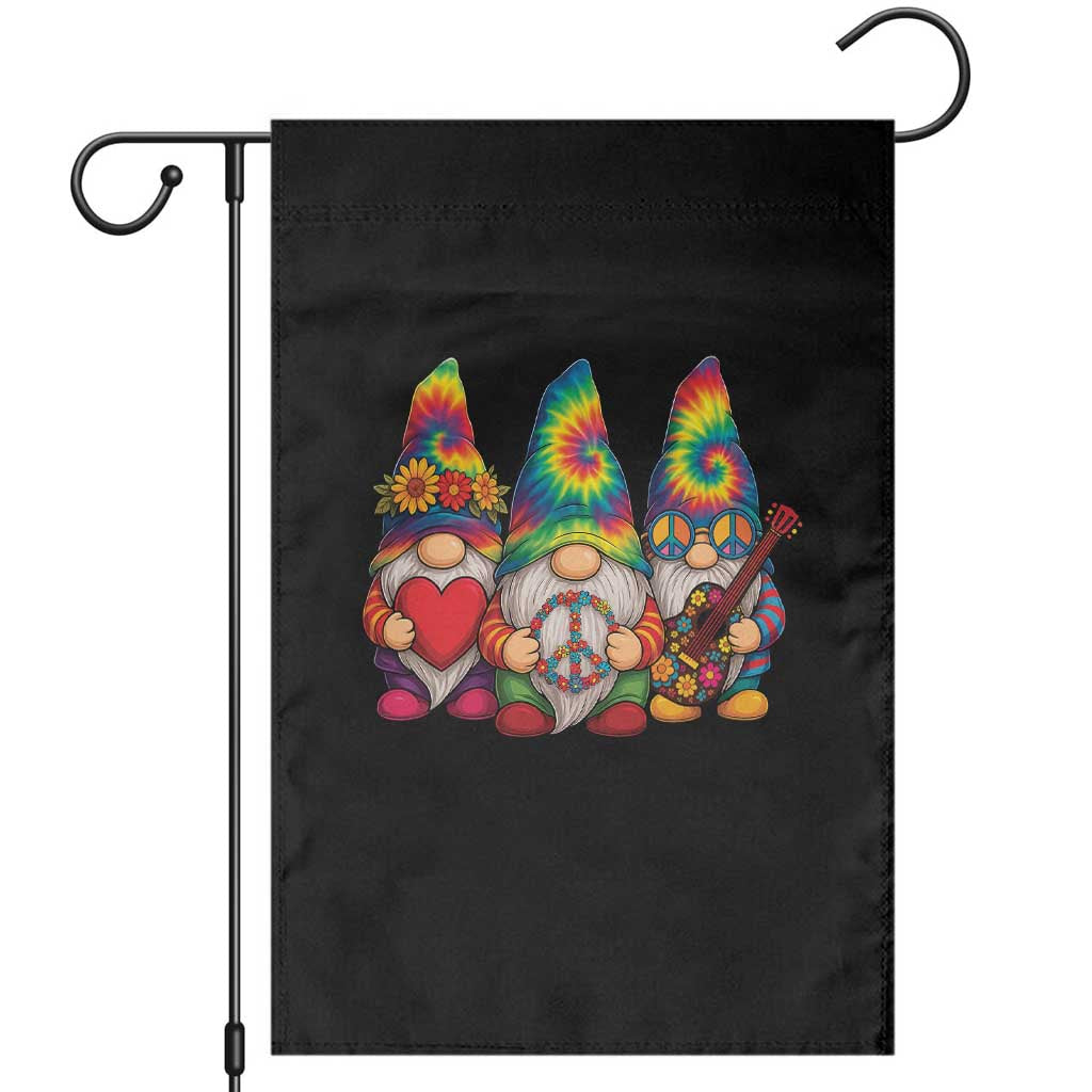 Three Hippie Gnomes Peace Retro Tie Dye Flower Garden Flag TS11 Black Print Your Wear