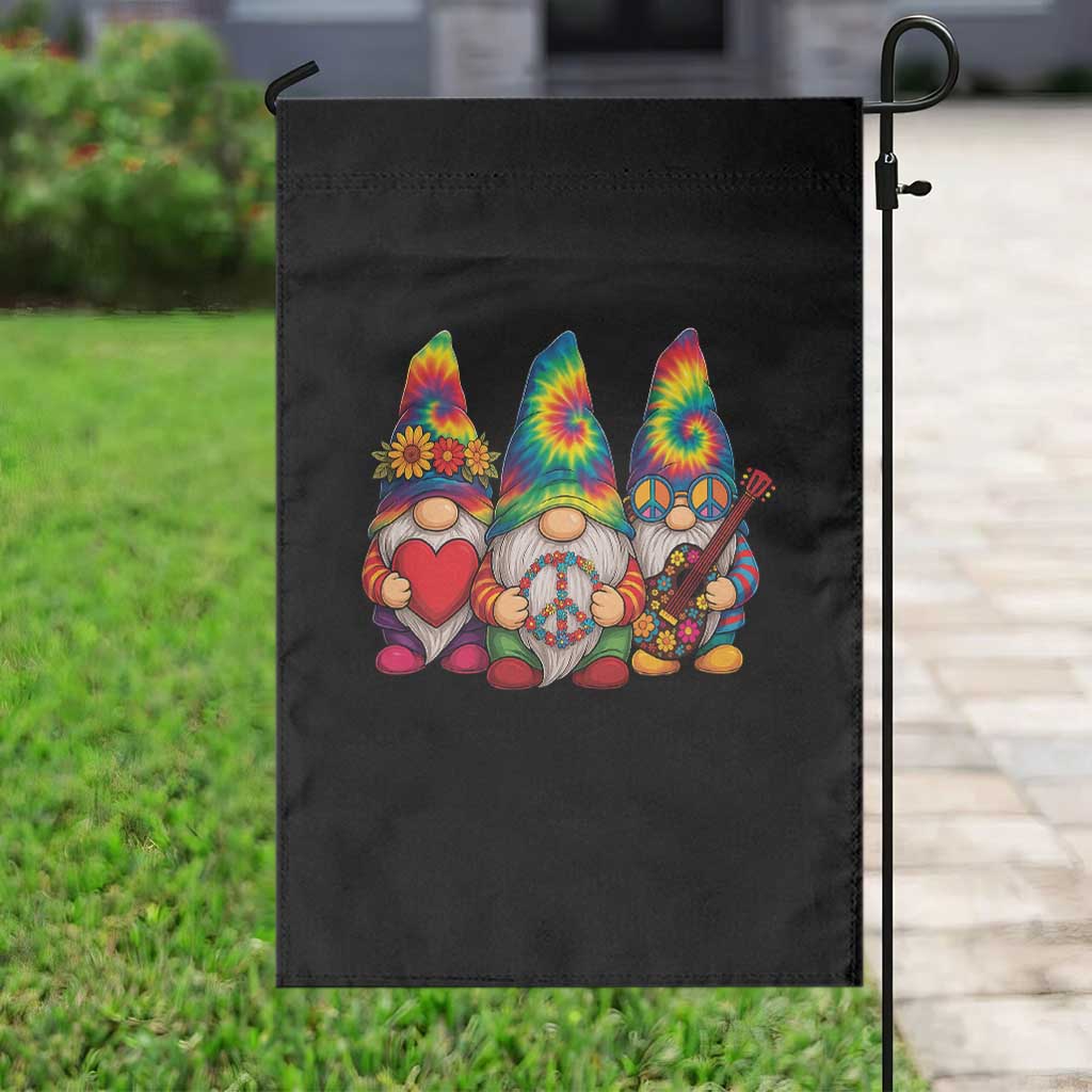 Three Hippie Gnomes Peace Retro Tie Dye Flower Garden Flag TS11 Print Your Wear