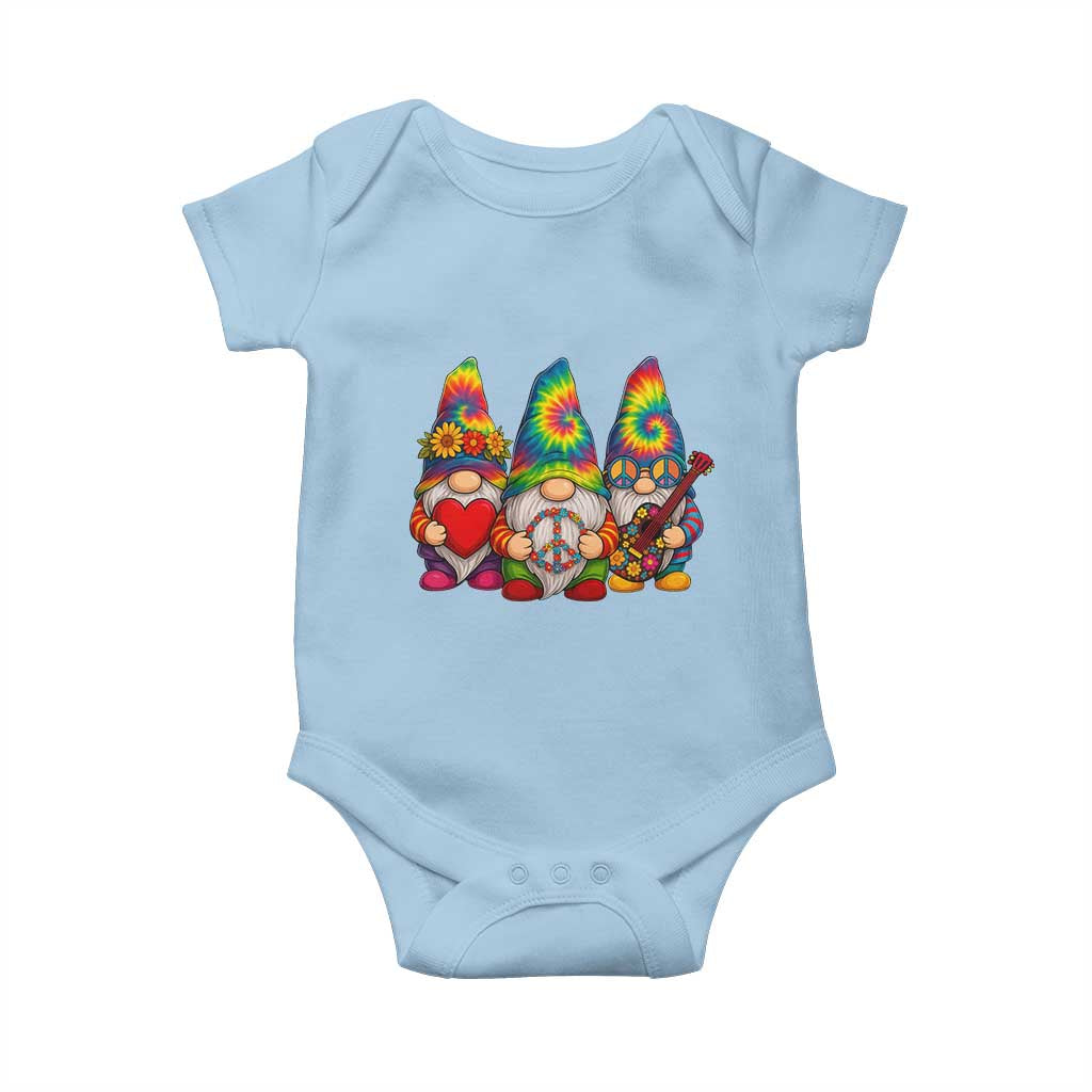 Three Hippie Gnomes Peace Retro Tie Dye Flower Baby Onesie TS11 Light Blue Print Your Wear