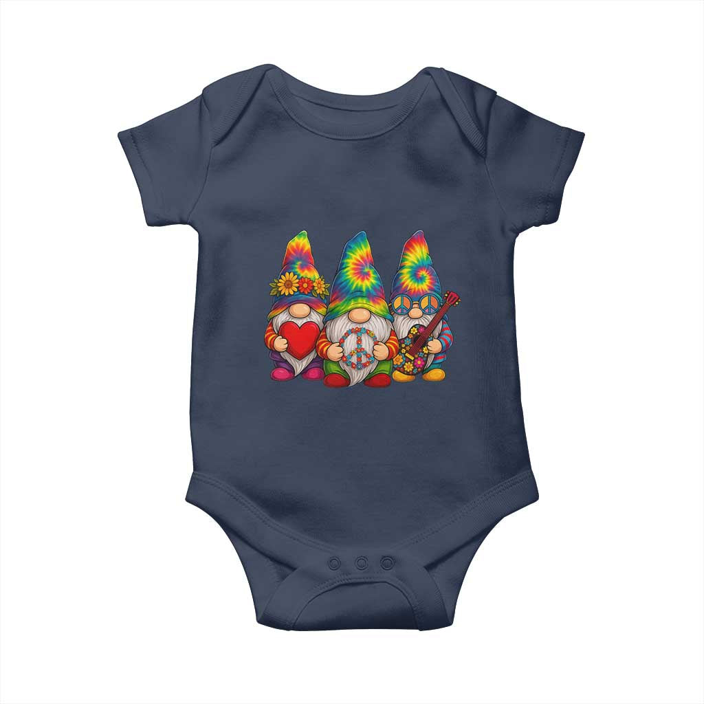 Three Hippie Gnomes Peace Retro Tie Dye Flower Baby Onesie TS11 Navy Print Your Wear