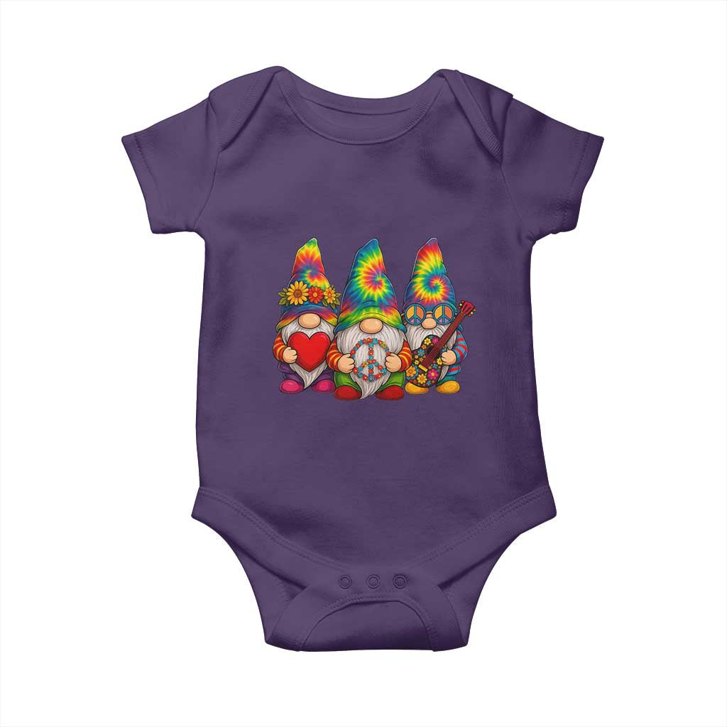 Three Hippie Gnomes Peace Retro Tie Dye Flower Baby Onesie TS11 Purple Print Your Wear