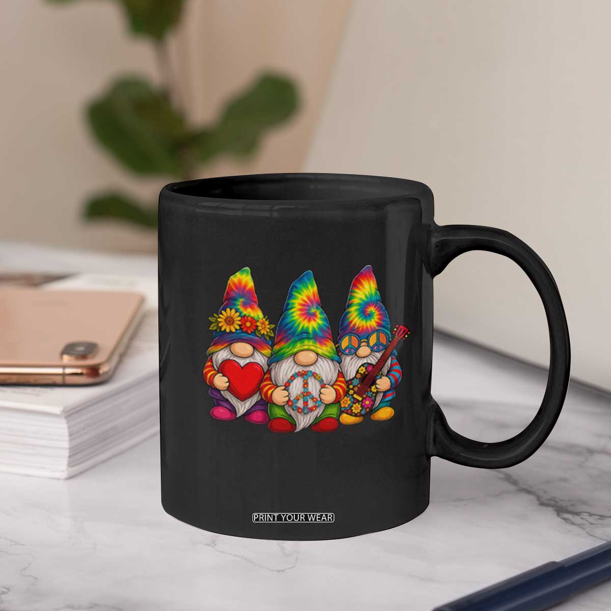 Three Hippie Gnomes Peace Retro Tie Dye Flower Coffee Mug TS11 Print Your Wear