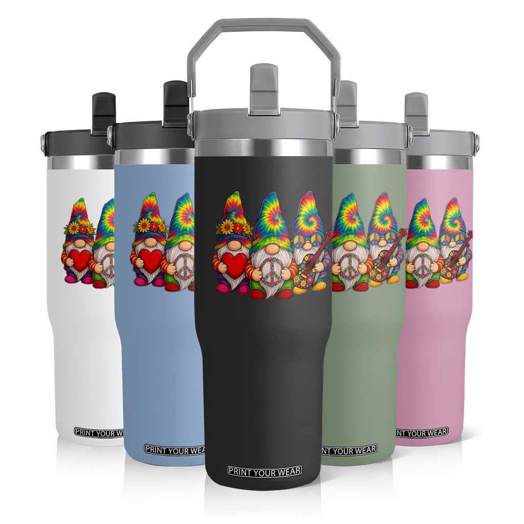 Three Hippie Gnomes Peace Retro Tie Dye Flower Flip Straw Tumbler TS11 Print Your Wear