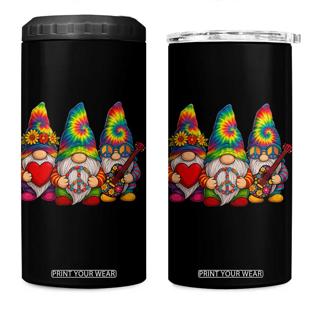 Three Hippie Gnomes Peace Retro Tie Dye Flower 4 in 1 Can Cooler Tumbler TS11 One Size: 16 oz Black Print Your Wear