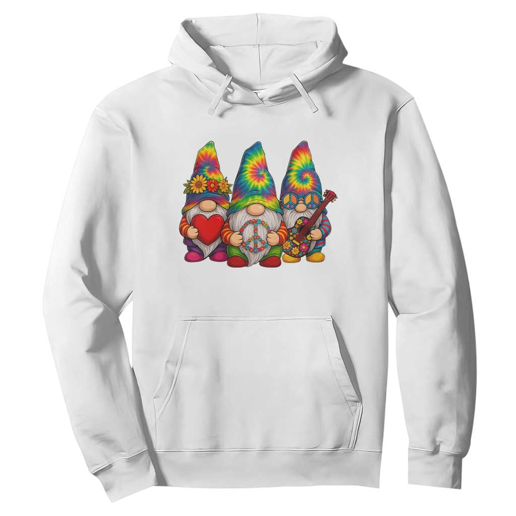 Three Hippie Gnomes Peace Retro Tie Dye Flower Hoodie TS11 White Print Your Wear