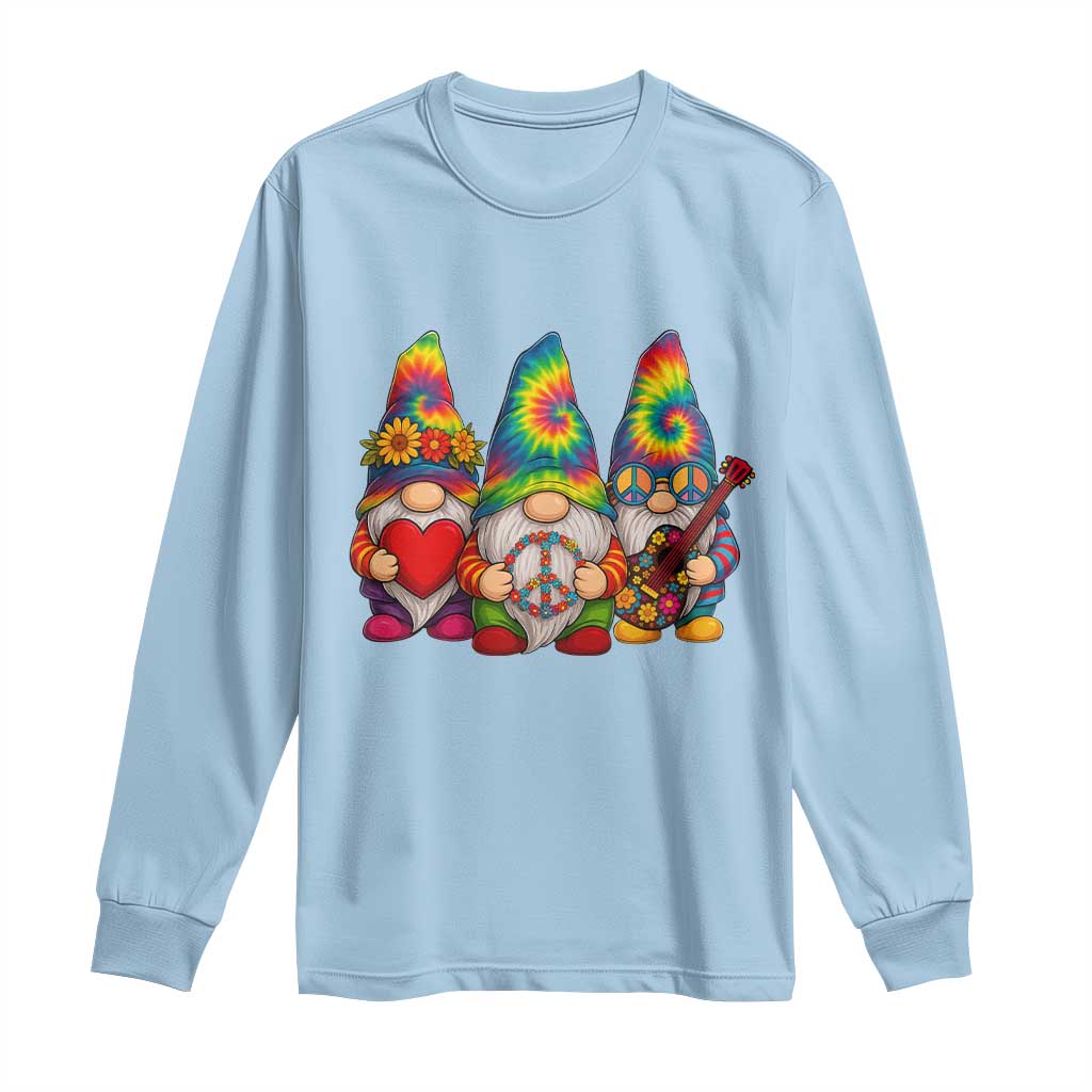 Three Hippie Gnomes Peace Retro Tie Dye Flower Long Sleeve Shirt TS11 Light Blue Print Your Wear