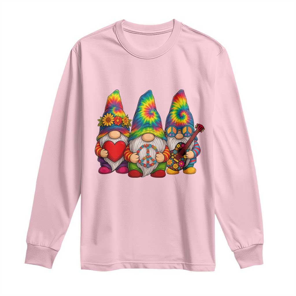 Three Hippie Gnomes Peace Retro Tie Dye Flower Long Sleeve Shirt TS11 Light Pink Print Your Wear