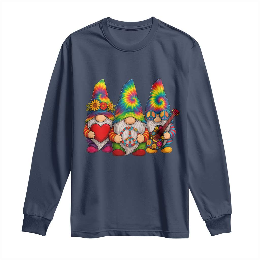 Three Hippie Gnomes Peace Retro Tie Dye Flower Long Sleeve Shirt TS11 Navy Print Your Wear