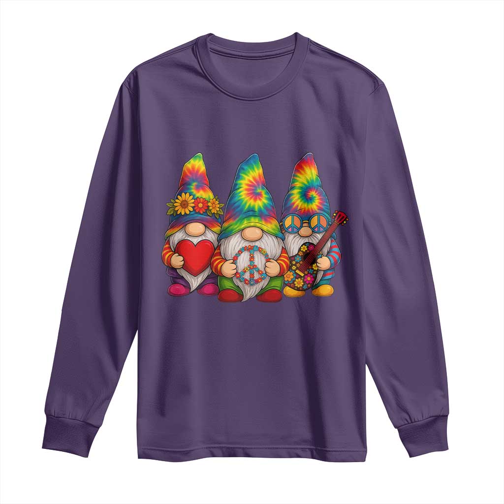Three Hippie Gnomes Peace Retro Tie Dye Flower Long Sleeve Shirt TS11 Purple Print Your Wear
