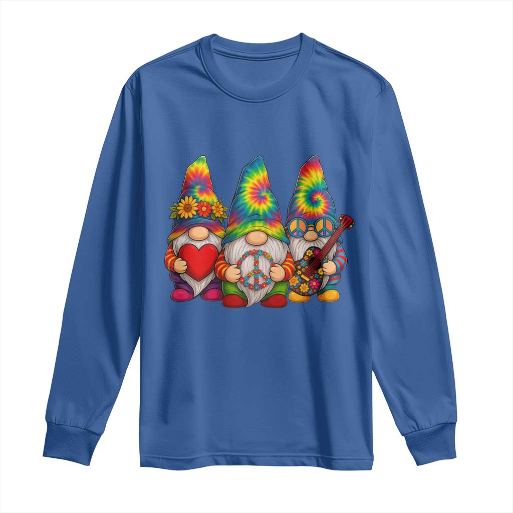 Three Hippie Gnomes Peace Retro Tie Dye Flower Long Sleeve Shirt TS11 Royal Blue Print Your Wear