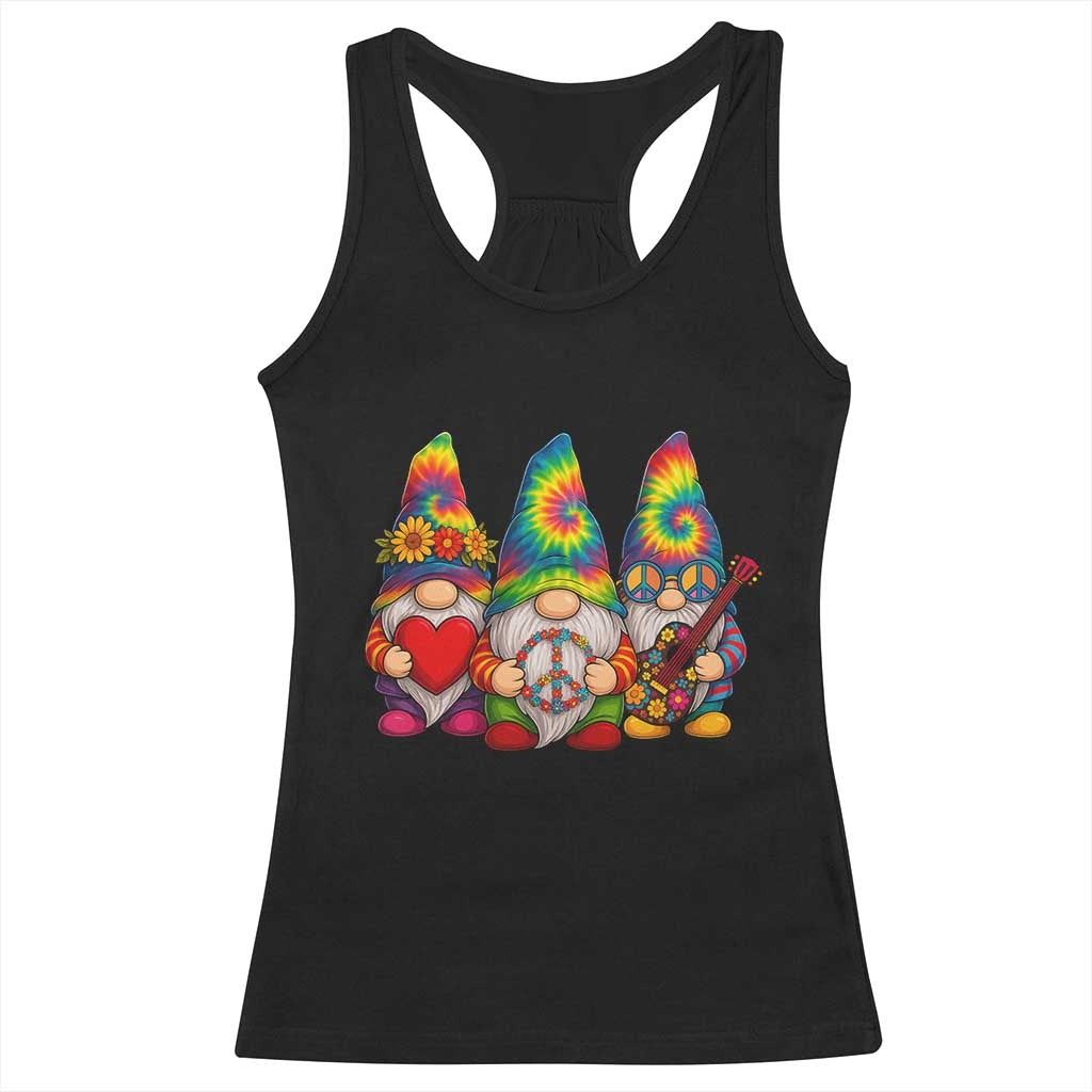 Three Hippie Gnomes Peace Retro Tie Dye Flower Racerback Tank Top TS11 Black Print Your Wear