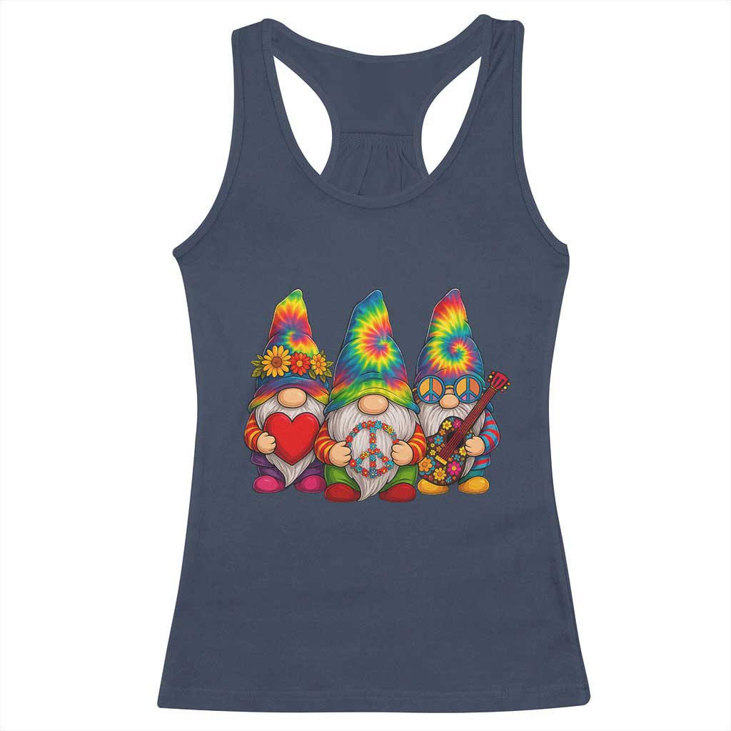 Three Hippie Gnomes Peace Retro Tie Dye Flower Racerback Tank Top TS11 Navy Print Your Wear