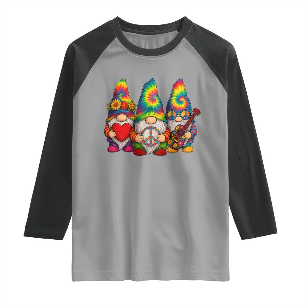 Three Hippie Gnomes Peace Retro Tie Dye Flower Raglan Shirt TS11 Sport Gray Black Print Your Wear