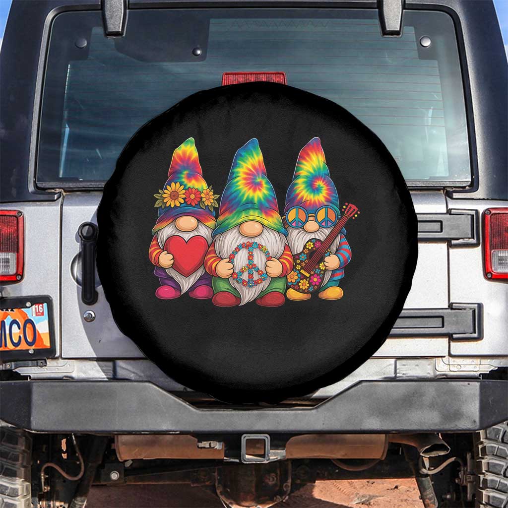 Three Hippie Gnomes Peace Retro Tie Dye Flower Spare Tire Cover TS11 No hole Black Print Your Wear