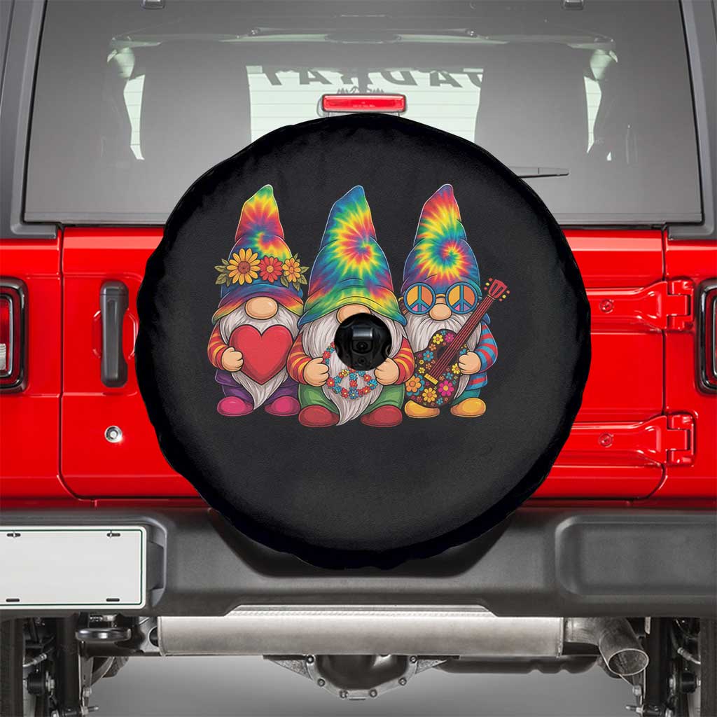 Three Hippie Gnomes Peace Retro Tie Dye Flower Spare Tire Cover TS11 Black Print Your Wear