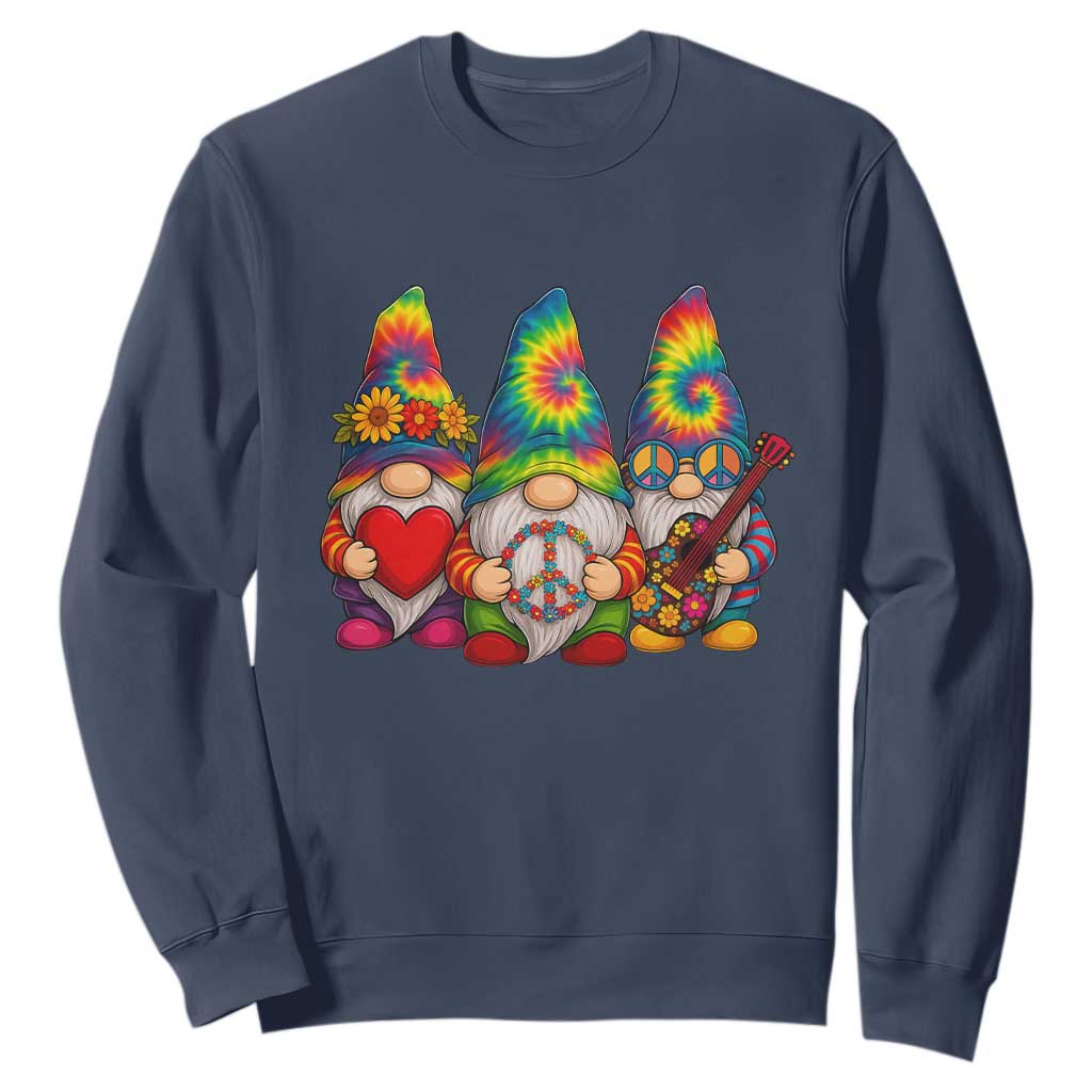 Three Hippie Gnomes Peace Retro Tie Dye Flower Sweatshirt TS11 Navy Print Your Wear