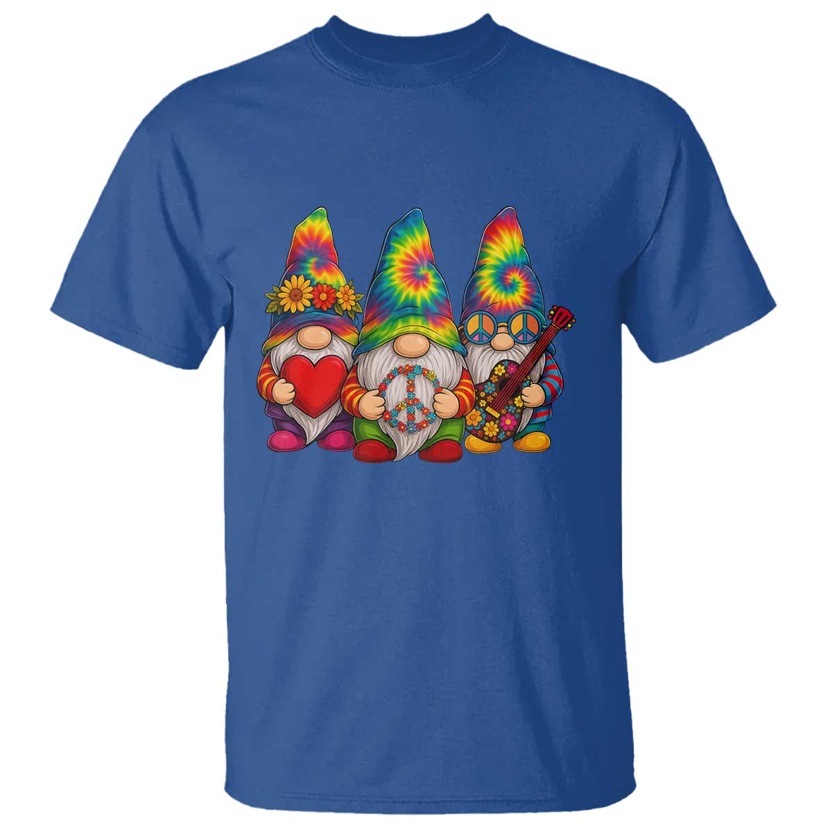 Three Hippie Gnomes Peace Retro Tie Dye Flower T Shirt TS11 Royal Blue Print Your Wear