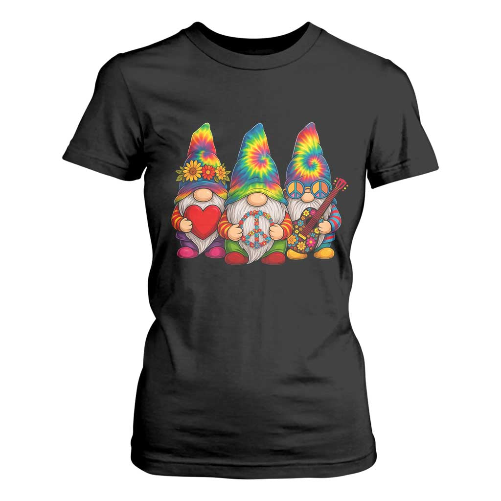 Three Hippie Gnomes Peace Retro Tie Dye Flower T Shirt For Women TS11 Black Print Your Wear