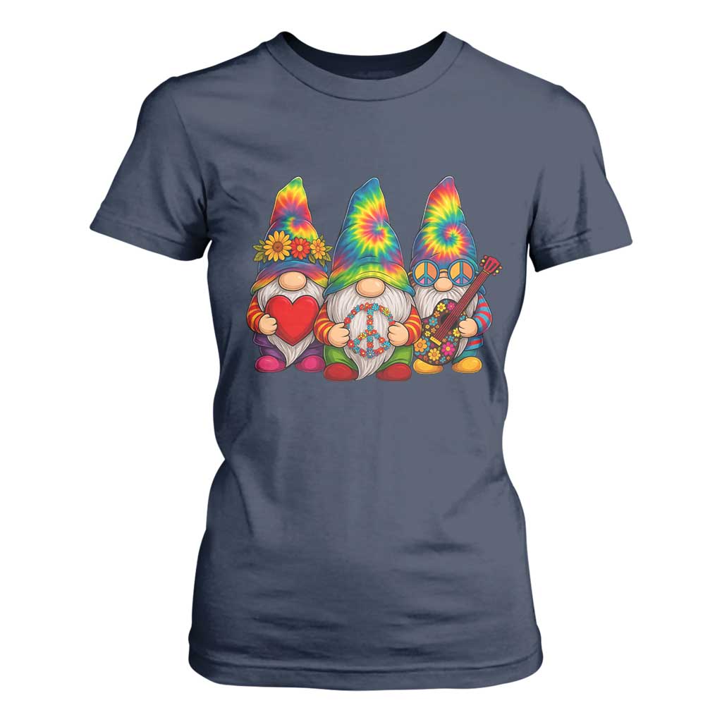 Three Hippie Gnomes Peace Retro Tie Dye Flower T Shirt For Women TS11 Navy Print Your Wear