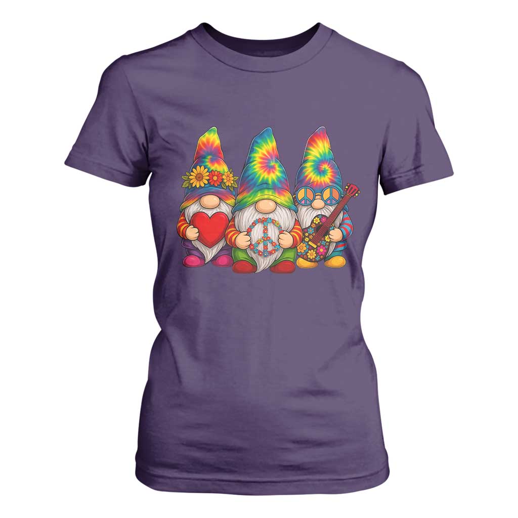 Three Hippie Gnomes Peace Retro Tie Dye Flower T Shirt For Women TS11 Purple Print Your Wear