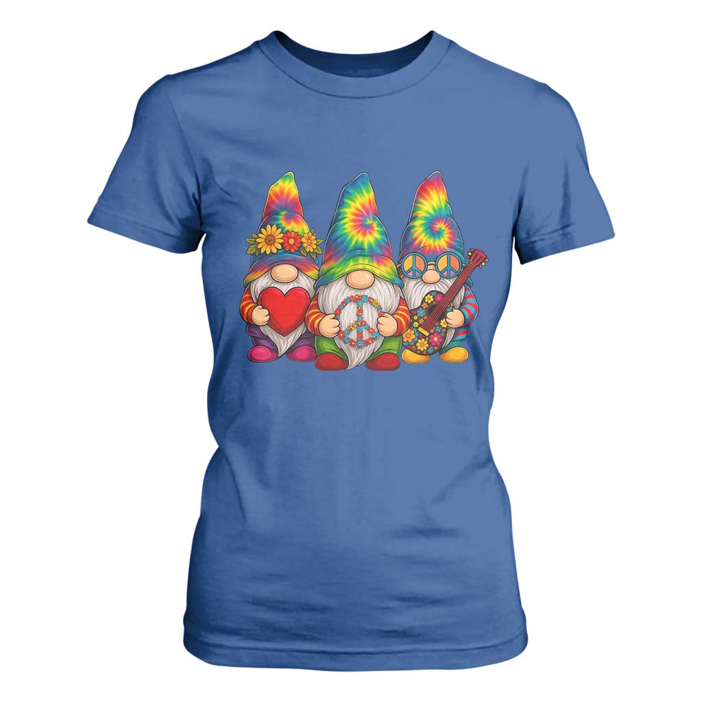 Three Hippie Gnomes Peace Retro Tie Dye Flower T Shirt For Women TS11 Royal Blue Print Your Wear