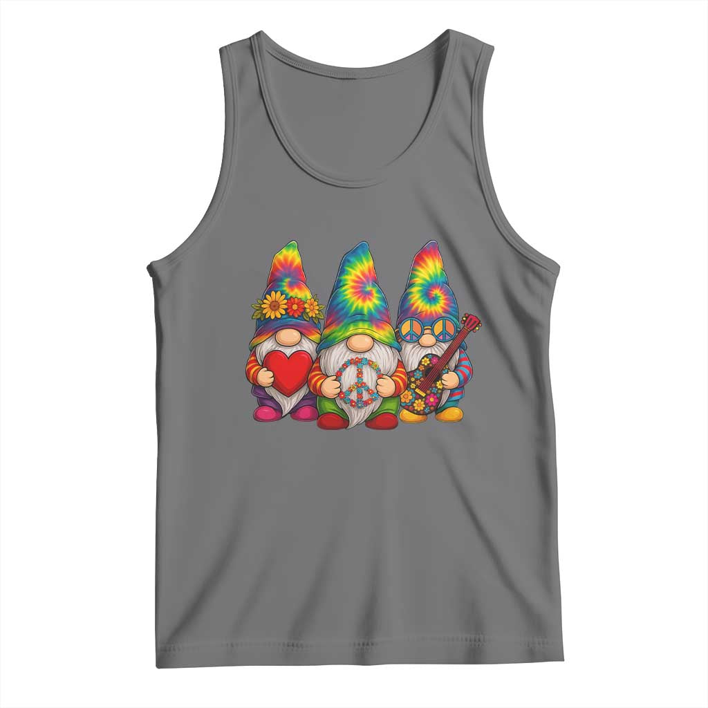 Three Hippie Gnomes Peace Retro Tie Dye Flower Tank Top TS11 Black Heather Print Your Wear