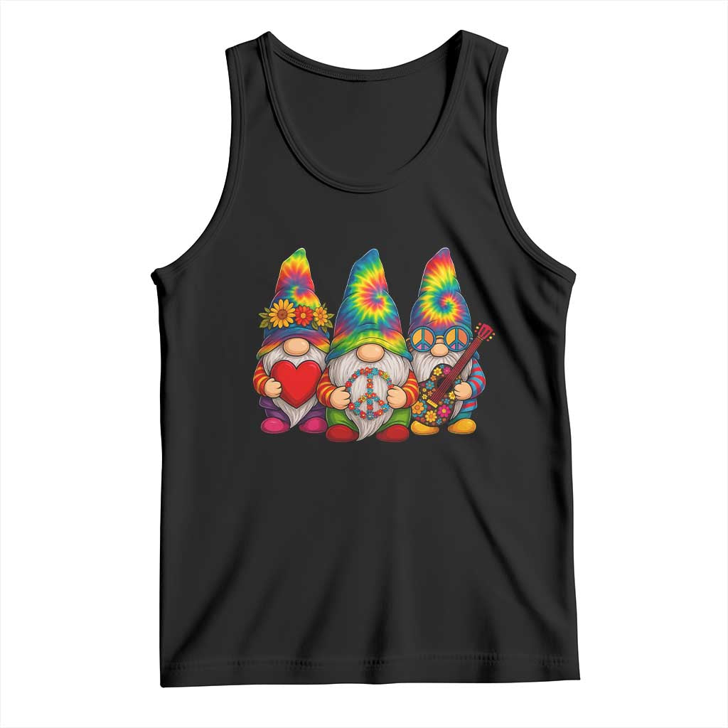 Three Hippie Gnomes Peace Retro Tie Dye Flower Tank Top TS11 Black Print Your Wear