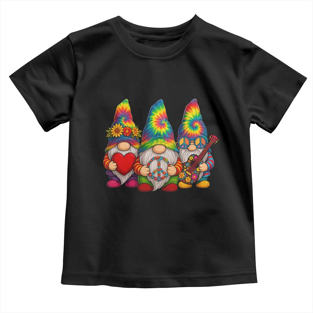 Three Hippie Gnomes Peace Retro Tie Dye Flower Toddler T Shirt TS11 Black Print Your Wear